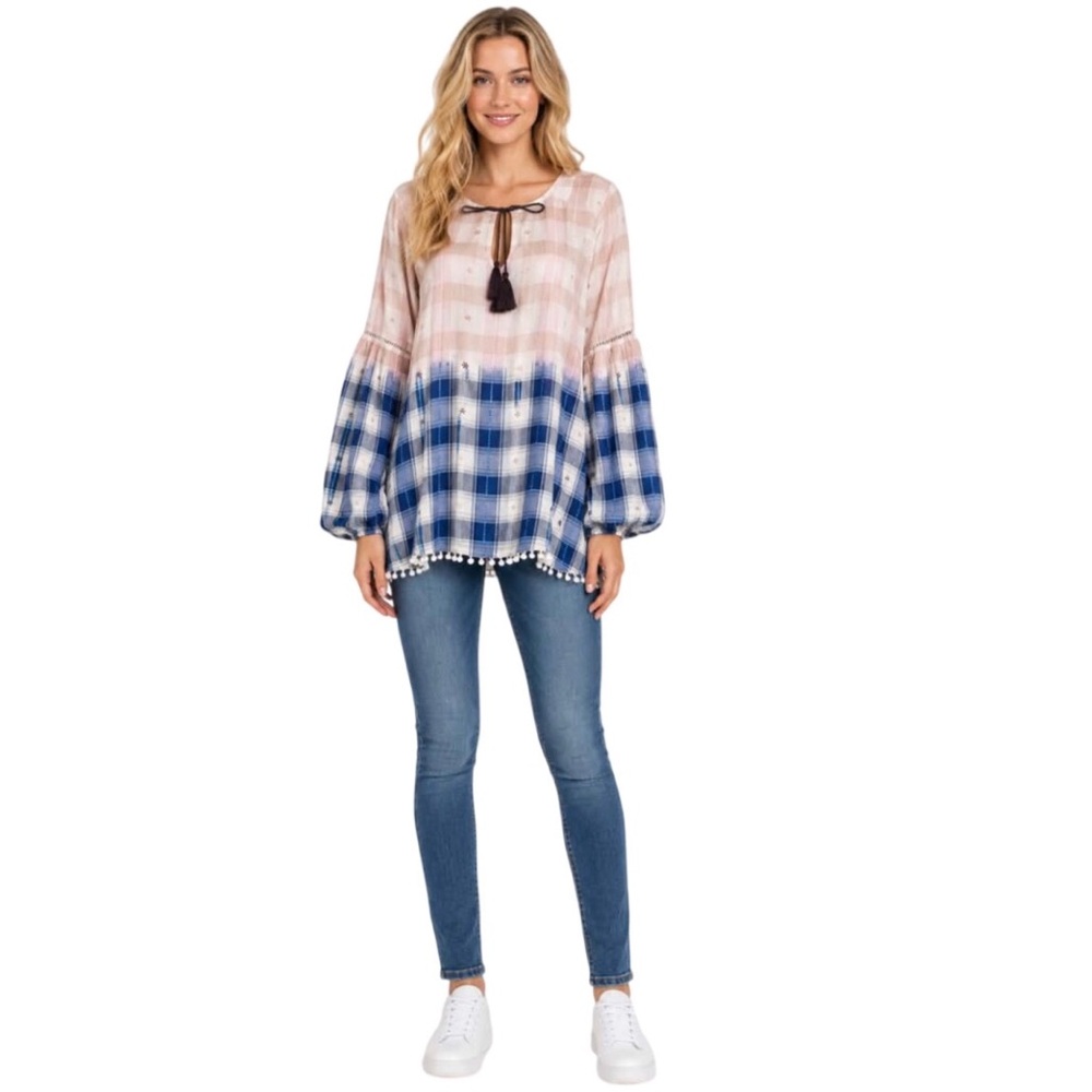 Jag Ombré Dip Dye Top Elliot Puff Sleeve Peasant Style Size XL